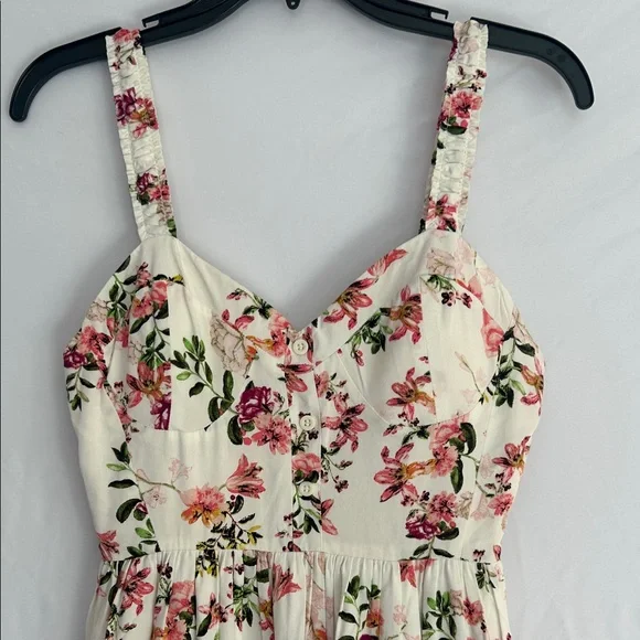 Forever 21 Cream Midi Dress with Pink Floral Print - Picture 3 of 9